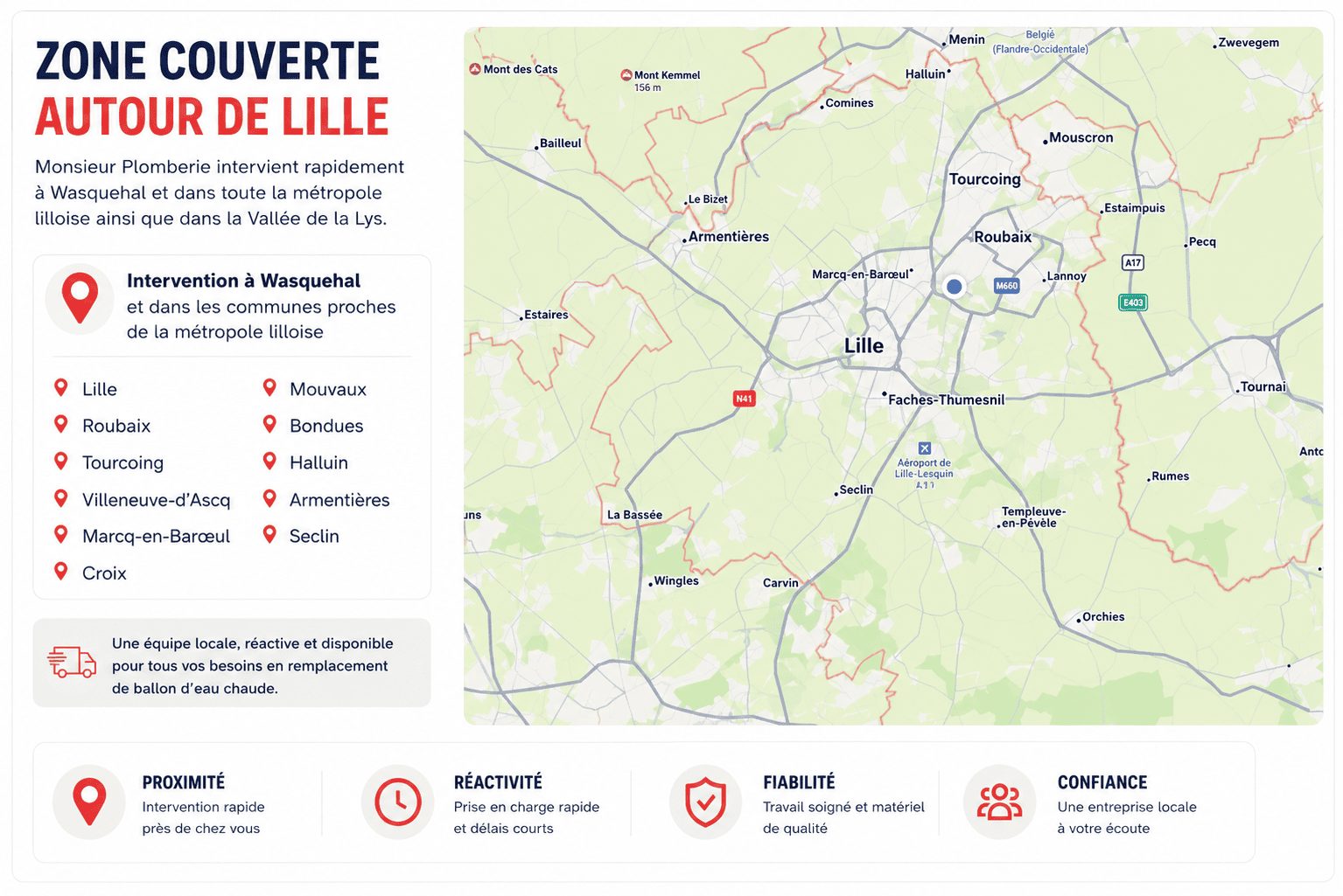 Carte zone intervention chauffagiste Lille